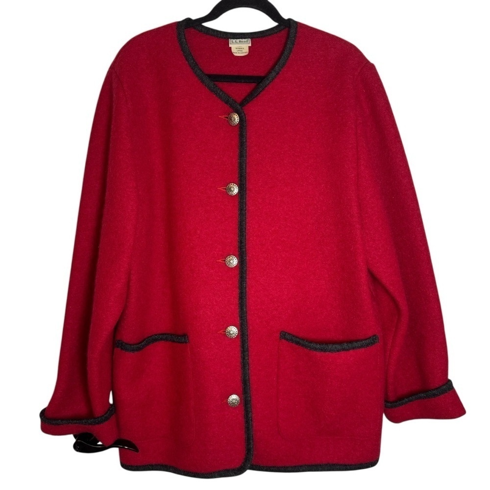 L.L. Bean Red and Black 100% Boiled Wool Large Jacket